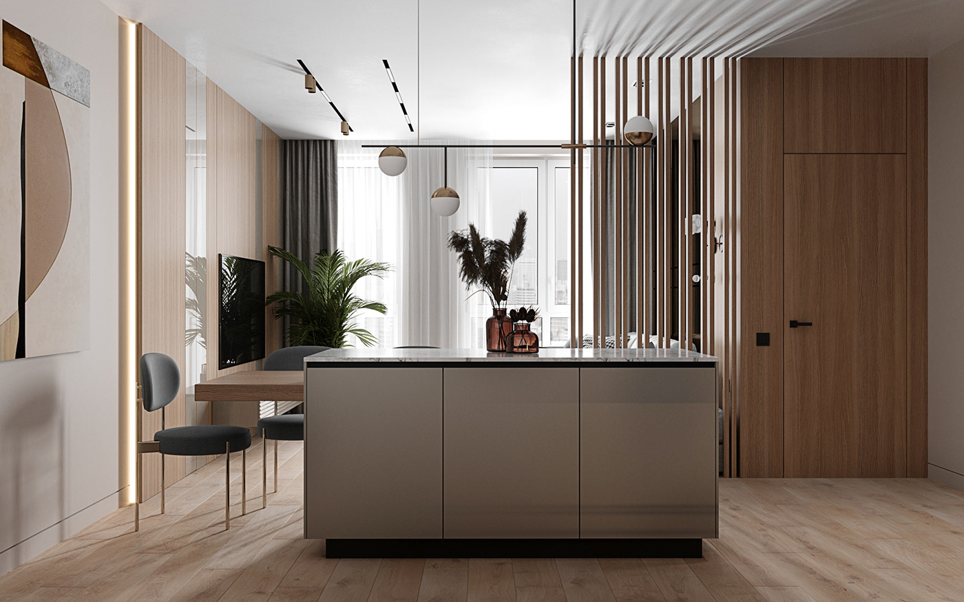 现代轻奢风格室内家装案例效果图-餐厅 现代轻奢风格室内家装案例效果图-餐厅