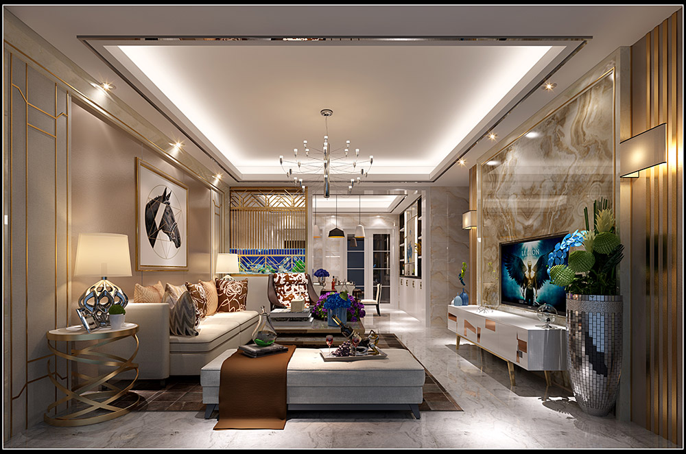 轻奢风格室内装修效果图-福临门四居255平米-客厅 轻奢风格室内装修效果图-福临门四居255平米-客厅